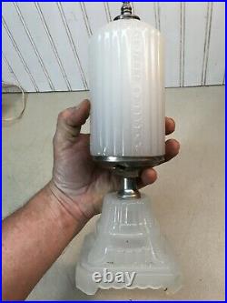1930-40's Art Deco Nouveau Milk Glass Torpedo Skyscraper 11in Lamp, Parts Repair