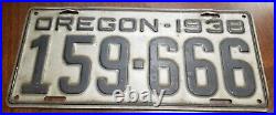 1938 Three Of A KIND 666 OREGON LICENSE PLATE. Hot Rod Collectible Vintage