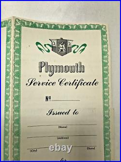 1949-1950 Plymouth Dealership Service Certificate (BLANK) Vintage Rare MoPar