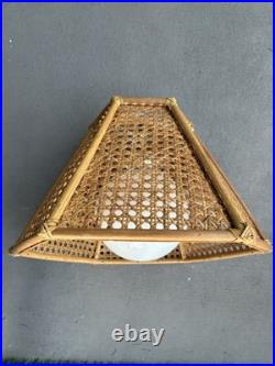 1970s Vintage Bamboo & Wicker Globe Pendant Hanging Swag Parts Large 19