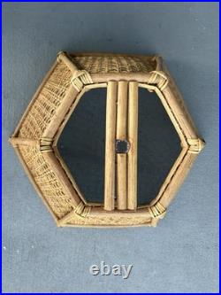 1970s Vintage Bamboo & Wicker Globe Pendant Hanging Swag Parts Large 19