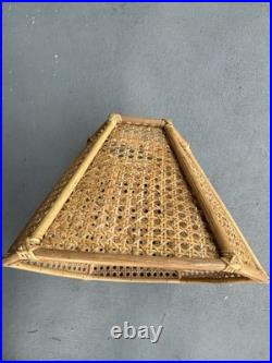 1970s Vintage Bamboo & Wicker Globe Pendant Hanging Swag Parts Large 19