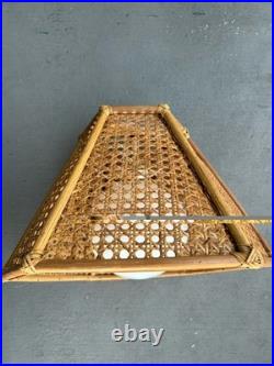 1970s Vintage Bamboo & Wicker Globe Pendant Hanging Swag Parts Large 19