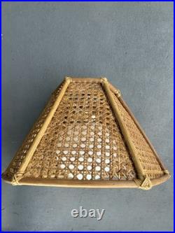 1970s Vintage Bamboo & Wicker Globe Pendant Hanging Swag Parts Large 19