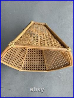 1970s Vintage Bamboo & Wicker Globe Pendant Hanging Swag Parts Large 19