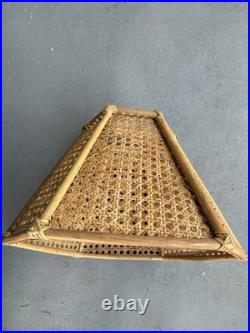 1970s Vintage Bamboo & Wicker Globe Pendant Hanging Swag Parts Large 19