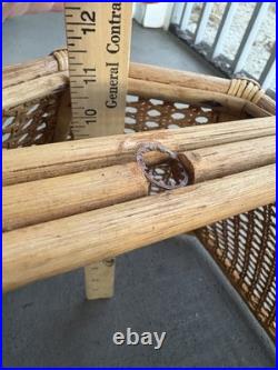 1970s Vintage Bamboo & Wicker Globe Pendant Hanging Swag Parts Large 19