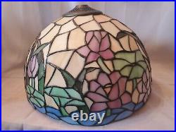 1 Leaded Glass Shade Lamp parts VTG table pendant hanging used 12 d. / 2 avail
