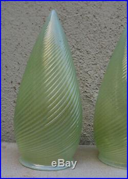 2 Antique Vaseline glass shade PART Newel post lamp sconce Vintage Uranium Opali
