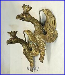 2 Antique vtg Victorian Cast Brass Eagle Head Lamp Hardware Metal Parts Salvage