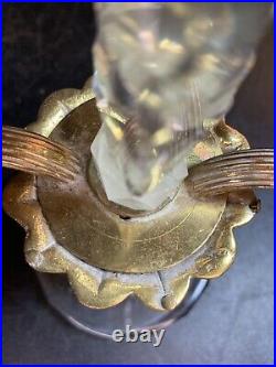 2 Candelabras Czecho Brass & Cut Glass Antique Parts Only 9 1/2 Tall