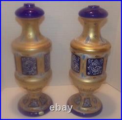 2 Ferro Italy Opaline Murano 15 Table Lamp Hand Painted Blue Glass Signed Parts