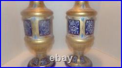 2 Ferro Italy Opaline Murano 15 Table Lamp Hand Painted Blue Glass Signed Parts