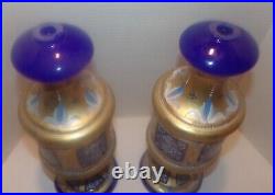 2 Ferro Italy Opaline Murano 15 Table Lamp Hand Painted Blue Glass Signed Parts