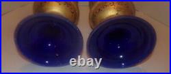 2 Ferro Italy Opaline Murano 15 Table Lamp Hand Painted Blue Glass Signed Parts