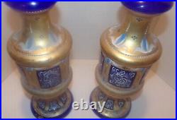 2 Ferro Italy Opaline Murano 15 Table Lamp Hand Painted Blue Glass Signed Parts