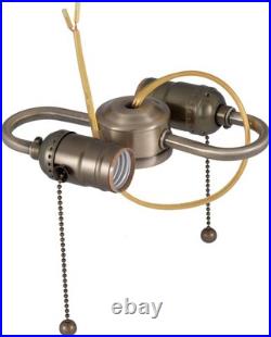 2-Light S-Shape Pull Chain Antique Brass Ceiling Fixture for Vintage Elegance