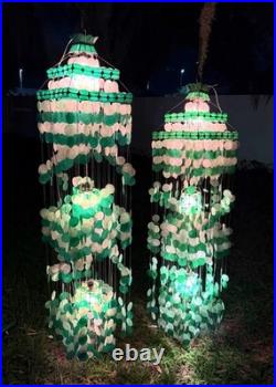 2 Vintage 1960s-1970s Capiz Shell Chandelier Lamps WithParts Work Great Two Tone