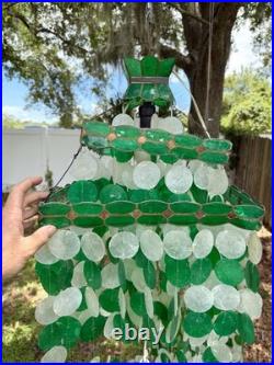 2 Vintage 1960s-1970s Capiz Shell Chandelier Lamps WithParts Work Great Two Tone