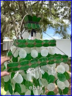 2 Vintage 1960s-1970s Capiz Shell Chandelier Lamps WithParts Work Great Two Tone