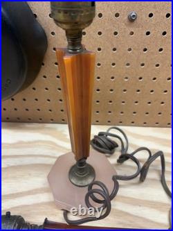 2 Vintage Art Deco Boudoir Table Lamps For Parts Bakelite With Depression Glass