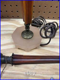 2 Vintage Art Deco Boudoir Table Lamps For Parts Bakelite With Depression Glass