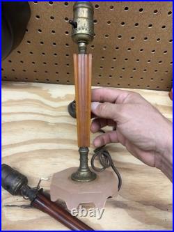 2 Vintage Art Deco Boudoir Table Lamps For Parts Bakelite With Depression Glass