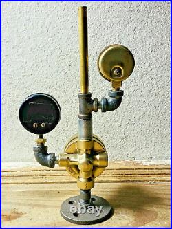 2 Vintage Brass Pressure Gauge Lot & Steampunk Lamp Parts, Valve, Antique