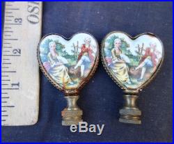 2 finial lamp part Vintage shade harp holder brass Porcelain Victorian miniature