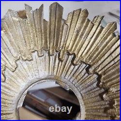 2x Sunburst Starburst SOLID Brass Lamp / Mirror Parts Signed Vintage Art Deco