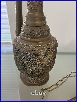 31 Tall Brass Middle Eastern Vintage Tea Pot Lamp (FOR PARTS AND REPAIR ONLY)
