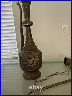 31 Tall Brass Middle Eastern Vintage Tea Pot Lamp (FOR PARTS AND REPAIR ONLY)