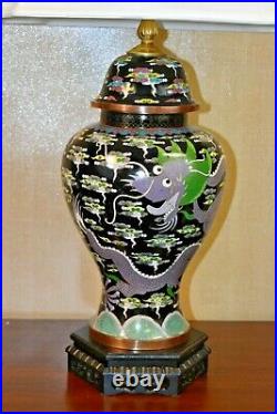 35 CHINESE VINTAGE CLOISONNE (early 20th century) TEMPLE JAR VASE LAMP-ASIAN