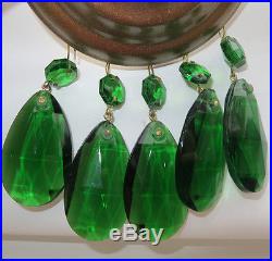 36 Vintage light Emerald Green German glass Crystal Prism Lamp Chandelier Part