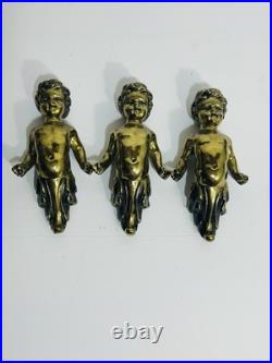 3 Antique Brass Putti Cherub Lamp Parts Figurines 6 Tall Art Nouveau Glam