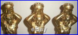 3 Antique/vintage Cast Metal Lady Grecian Columns Gold Gilt Finish Lamp Parts
