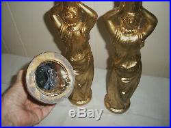 3 Antique/vintage Cast Metal Lady Grecian Columns Gold Gilt Finish Lamp Parts