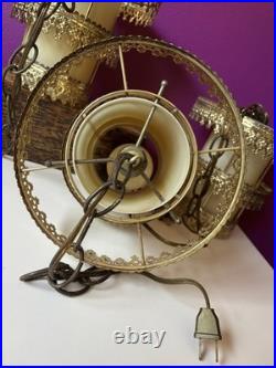 3 Vintage Retro MCM Hanging Tiered Brass Light Fixtures Filigree Cylinder PARTS