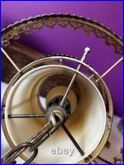 3 Vintage Retro MCM Hanging Tiered Brass Light Fixtures Filigree Cylinder PARTS