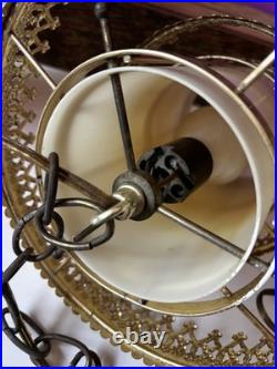 3 Vintage Retro MCM Hanging Tiered Brass Light Fixtures Filigree Cylinder PARTS