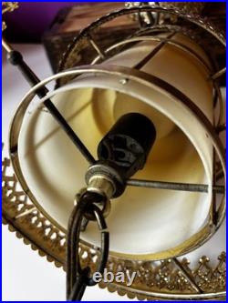 3 Vintage Retro MCM Hanging Tiered Brass Light Fixtures Filigree Cylinder PARTS