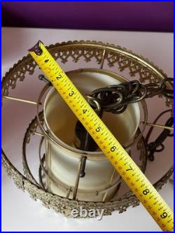 3 Vintage Retro MCM Hanging Tiered Brass Light Fixtures Filigree Cylinder PARTS