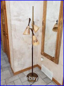3 Vtg FIBERGLASS CONE MCM RETRO LAMP SHADES PARTS POLE FLOOR TENSION LAMP