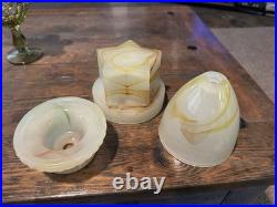 3 pieces Vintage Art Deco Akro Agate Slag Shade Glass Parts for Lamp