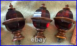 4-Antique Dark Wine Glass Lamp 4 Finial Stunning Estate Beautiful Light Parts