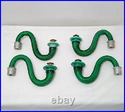 4 Vintage Green White Cased Murano Glass Chandelier Arm Lamp Parts
