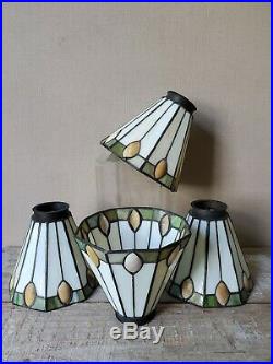 4 Vintage Leaded Glass MISSION Shades table Lamp parts hanging ARTS and CRAFTS