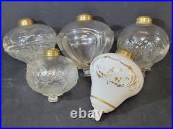 5 lot Atterbury, Sandwich Glass, etc. Oil Lamp Peg Fonts 1870s Antique Parts