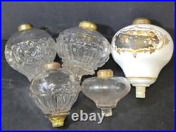 5 lot Sandwich Glass, Atterbury, etc. Oil Lamp Peg Fonts 1870s Antique Parts