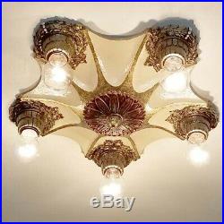 695b Vintage antique 30s Ceiling Light Lamp Iron Fixture 5 light part of set